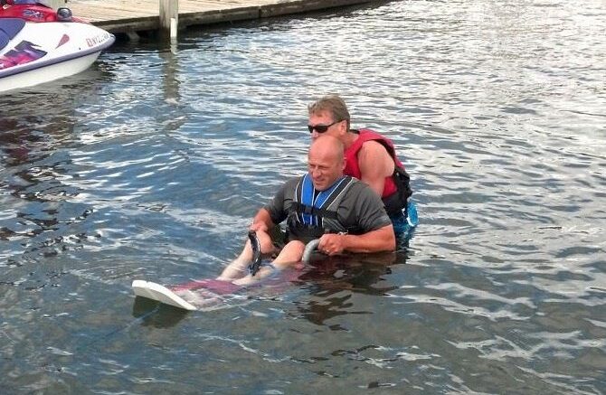 Adaptive Water Skier waiting to launch